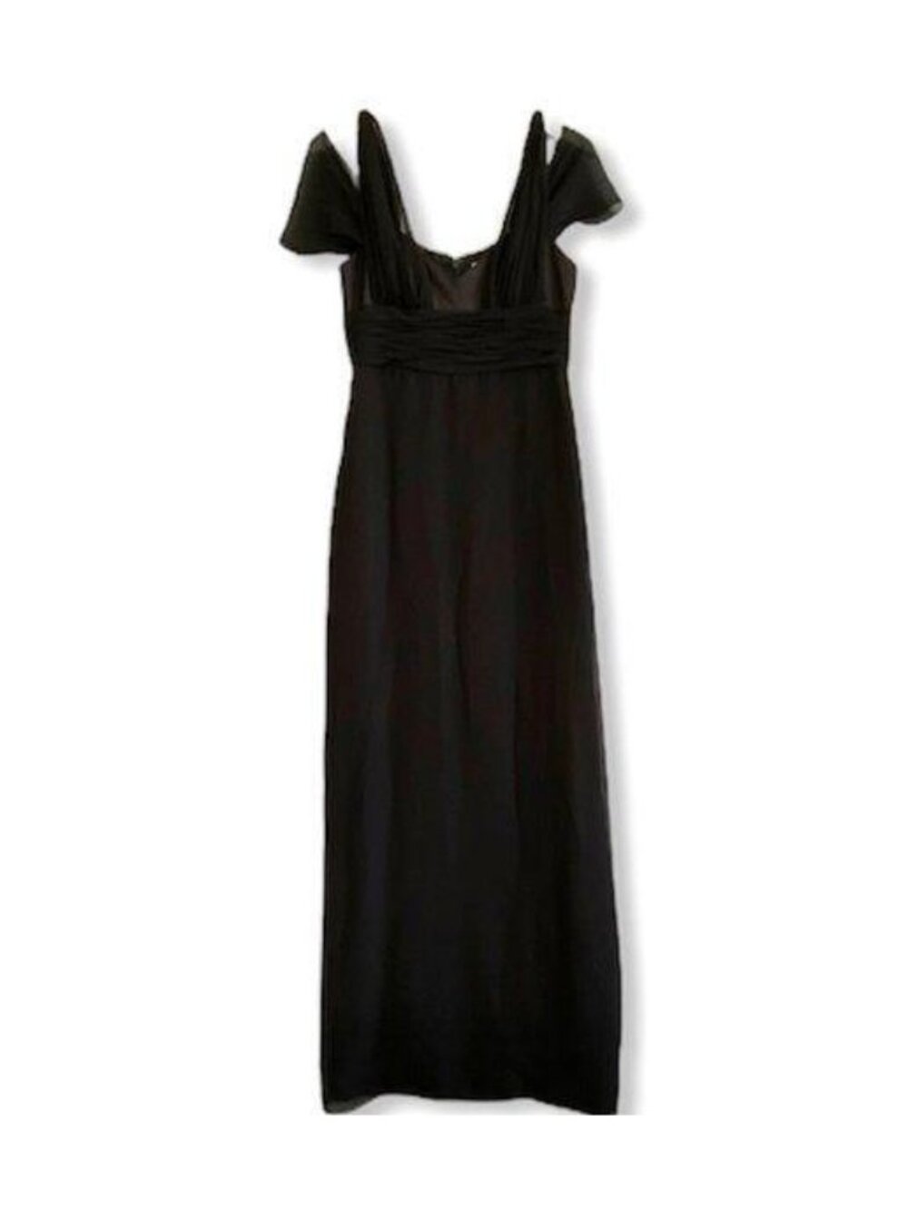 Badgley Mischka Bridemaids black shiffon cold shoulder gown, Size 8
